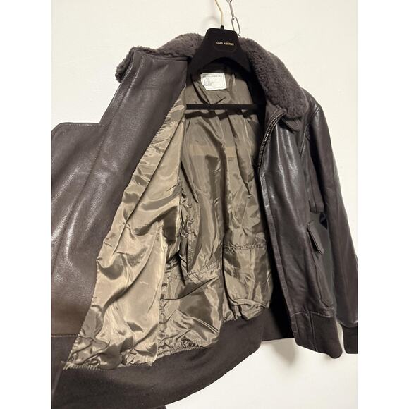 Vintage US Navy G-1 Flight Jacket Mens 52 Brown Leather Mouton Collar Bomber 80s - Picture 9 of 16